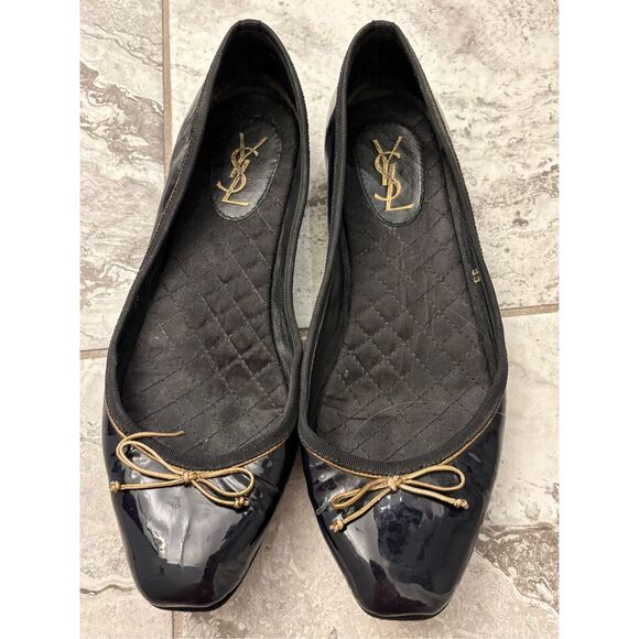 Nearly NEW YSL patent leather ballet flats, $795 Sz 38, 7.5 - Picture 1 of 9